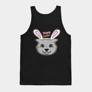 A Grey Cat has Easter Bunny Ears on his Head Cat Easter Tank Top